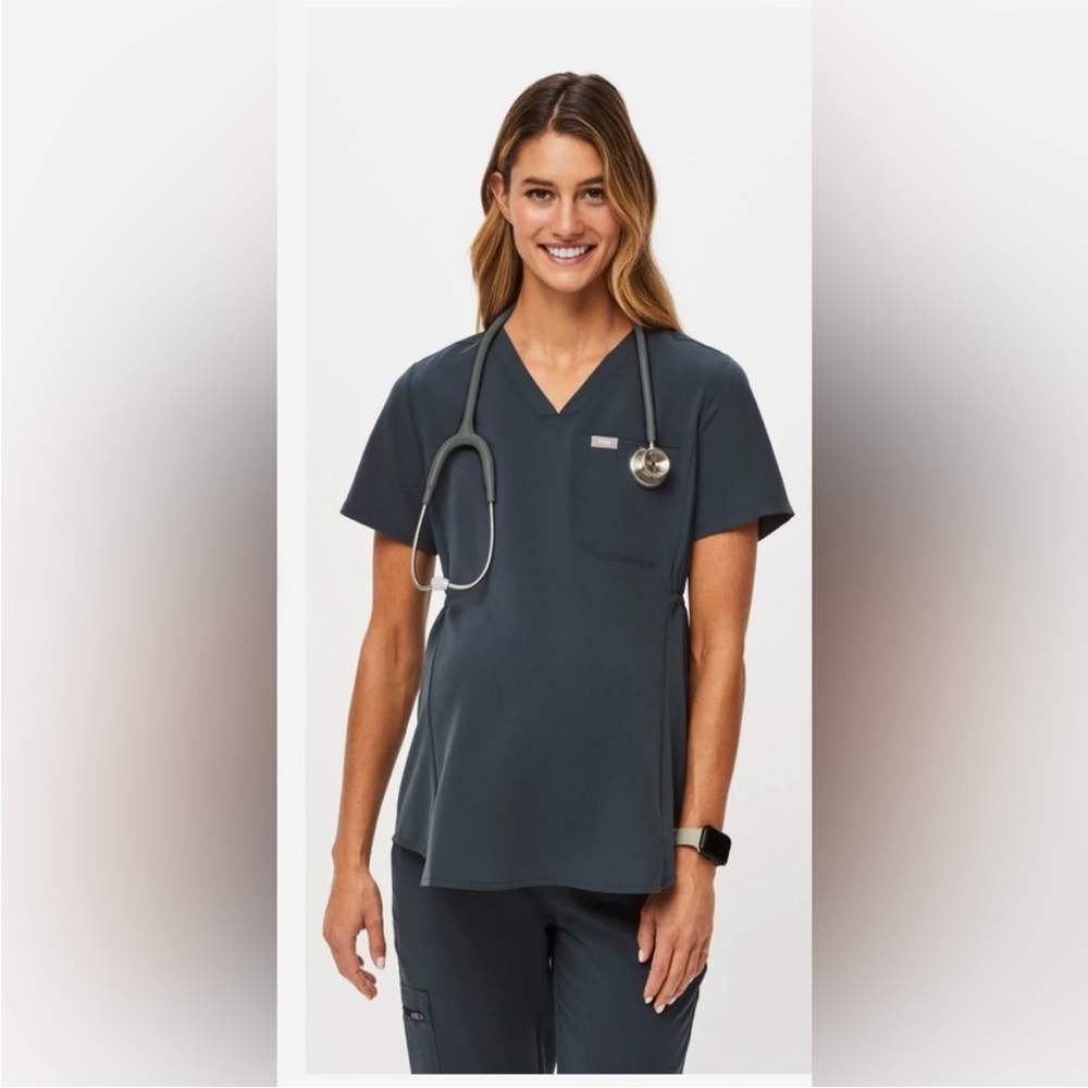 Figs Octavia V-Neck One Pocket Maternity Scrub Top Dark‎ Harbor Blue Size Small